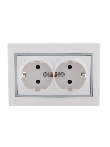 Розетка 2-м СП Mira 16А IP20 с заземл. с сер. вставкой керамика бел. LEZARD 701-0215-127