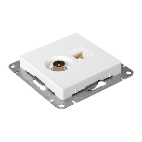 Розетка телевизионная + компьютерная СП Эпика TV + RJ45 кат.5 механизм бел. EKF UP1-SOW-TV+RJ