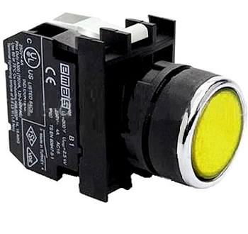 Кнопка с подсветкой-светодиод (1НО) 12-30В перем. и пост. тока желт. EMAS B180DS