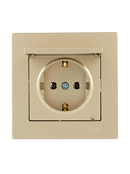 Розетка с заземл. VESNA с крышкой ПБТ зол. LEZARD 742-3688-123B