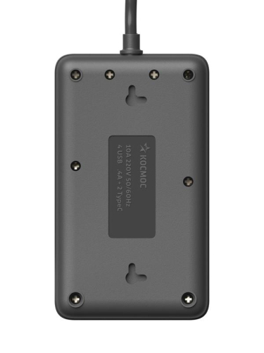 Удлинитель с сетевым фильтром 3х3м 10А 4USB + 2USBC 2500Вт ПВС 3х1 прямоуг. черн. КОСМОС FKsm3m-3gPF(B)USB