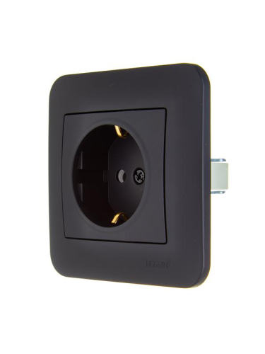 Розетка 1-м СП ASTI 16А IP20 с заземл. защ. шторки термопласт в сборе черн. бархат. LEZARD 7081-4242-124B