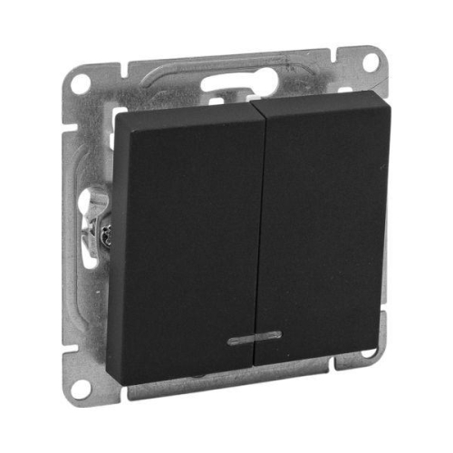 Выключатель 2-кл. СП Эпика с подсветкой механизм черн. EKF UP1-SWB-24