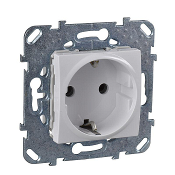 Механизм розетки 1-м СП 2мод. Unica 16А IP20 250В с заземл. без защ. шторок бел. SchE MGU5.036.18ZD