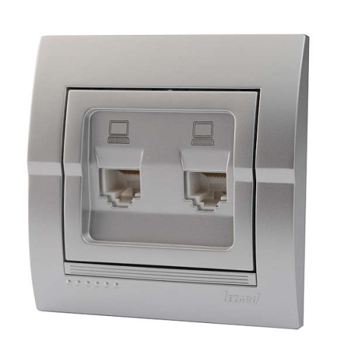 Розетка компьютерная 2-м СП Deriy RJ45 серебр. метал. LEZARD 702-2828-141