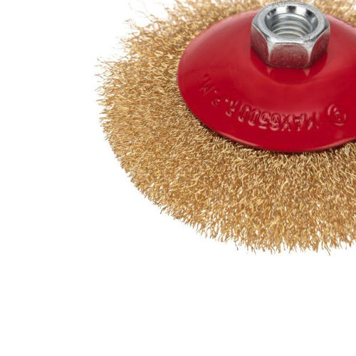 Щетка коническая для УШМ витая латунированная проволока 125мм М14 Kranz KR-91-1207