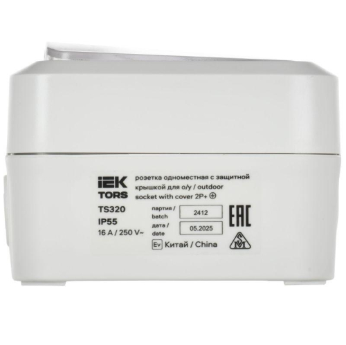 Розетка 1-м ОП TORS 16А IP55 TS320 с заземл. с крышкой бел. IEK TS-R16-16-55-K01