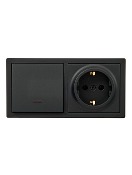 Блок ОП LETO (1-кл. выключатель с индикацией + 1-м розетка с заземл.) горизонт. черн. бархат LEZARD 752-4200-170BIP