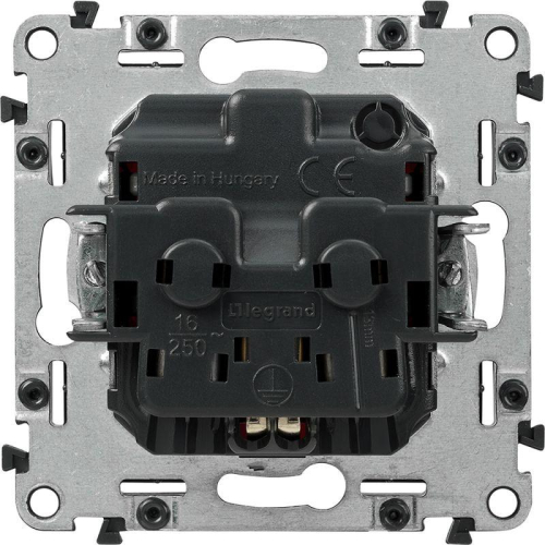 Розетка 1-м СП Valena Life 16А IP20 250В 2P+E защ. шторки безвинтов. клеммы с лицев. панелью механизм красн. Leg 753129