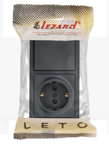 Блок ОП LETO (1-кл. выключатель + 1-м розетка с заземл.) горизонт. графит LEZARD 752-3400-170BAP