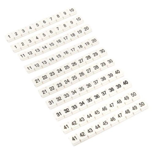 Маркеры для ST/Push-in 2.5 с нумерацией 1-50 для крепления сбоку (уп.100шт) EKF zb-st-2.5-nlpe-1-50
