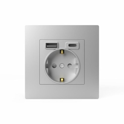 Розетка 1-м СП Pixel с заземл. с 2-мя заряд. устр. USB тип A+C IP20 механизм алюм. TOKOV ELECTRIC TKE-PX-R1U2AC-C03