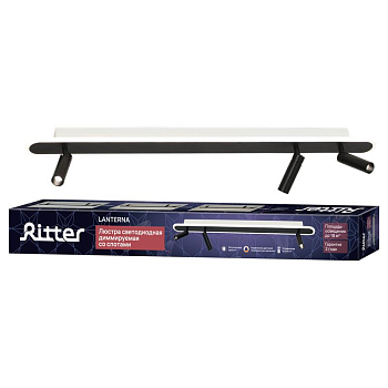 Люстра потолочная светодиодная диммируемая LANTERNA с ДУ поворотная цилиндр 900х70х170 52Вт 2700К/4000К/6400К 18кв.м металл/алюминий черн. Ritter 51602 0
