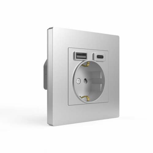 Розетка 1-м СП Pixel с заземл. с 2-мя заряд. устр. USB тип A+C IP20 механизм алюм. TOKOV ELECTRIC TKE-PX-R1U2AC-C03