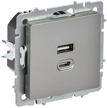 Розетка СП BRITE USB A+C 45Вт высокоск. заряд. РЮ11-2-БрС сталь IEK BR-U22-045-K46
