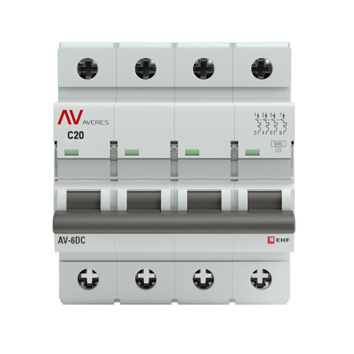 Выключатель автоматический модульный 4п C 20А 6кА AV-6 AVERES EKF mcb6-DC-4-20C-av