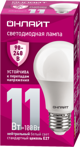 Лампа светодиодная 90 399 OLL-A55-11-230-4K-E27 11Вт грушевидная 4000К E27 90-240В PRO ОНЛАЙТ 90399