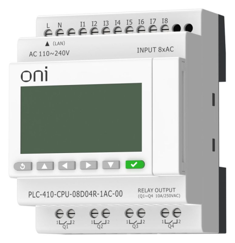 Модуль ЦПУ ПЛК 410 8 DI 4 RO 220В AC с Ethernet портом с экраном ONI PLC-410-CPU-08D04R-1AC-00