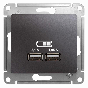 Розетка USB 2-м СП Glossa тип A+A 5В/2100мА 2х5В/1050мА механизм графит SE GSL001333