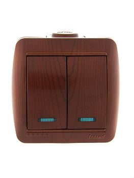 Выключатель 2-кл. ОП Nata 10А IP20 с подсветкой вишня LEZARD 710-0600-112