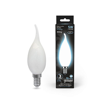 Лампа светодиодная филаментная Black Filament 5Вт свеча на ветру матовая 4100К нейтр. бел. E14 450лм GAUSS 104201205