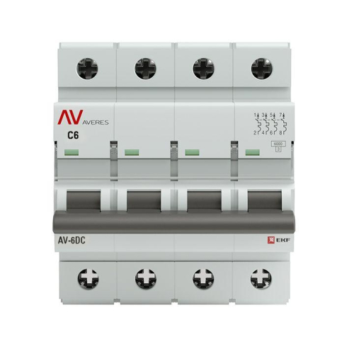 Выключатель автоматический модульный 4п C 6А 6кА AV-6 AVERES EKF mcb6-DC-4-06C-av