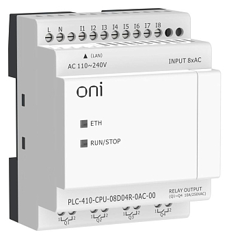 Модуль ЦПУ ПЛК 410 8 DI 4 RO 220В AC с Ethernet портом без экрана ONI PLC-410-CPU-08D04R-0AC-00