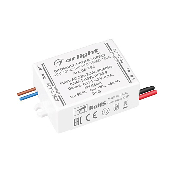 Блок питания ARPJ-SP-42100-PFC-TRIAC-MINI (4Вт 21-42В 100мА) IP65 пластик Arlight 047584
