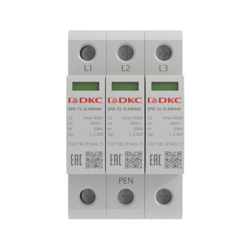 Модуль сменный УЗИП тип 2 3полюса Imax 40кА Un 440В DKC SPD-T2-3L40P440