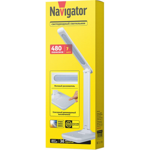 Светильник светодиодный настольный 93 155 NDF-D044-7W-MK-WH-LED 7Вт 2700/4000/6000К 480лм сенсор на основании бел. Navigator 93155