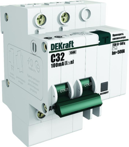 Выключатель автоматический дифференциального тока 2п (1P+N) C 10А 300мА тип AC ДИФ-101 со встроен. защит. от сверхтоков DEKraft 15237DEK