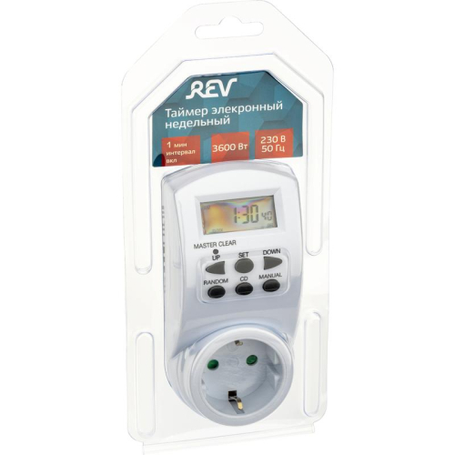 Таймер недельный электронный с заземл. 1.8кВт бел. REV 66989 6