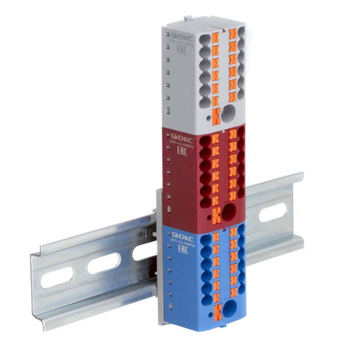Блок распределительный зажим push-in 10 точек подключения 25кв.мм сер. DKC DTP1-010-04SPUG