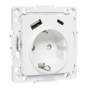 Розетка 1-м СП Стокгольм 16А USB A+C с заземл. защ. шторки винтов. клеммы механизм бел. EKF EYR16-2USB-typeA-typeC