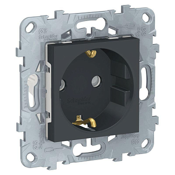 Механизм розетки 1-м СП 2мод. Unica New 16А IP21 250В с заземл. защ. шторки винт. клеммы антрацит SchE NU503754