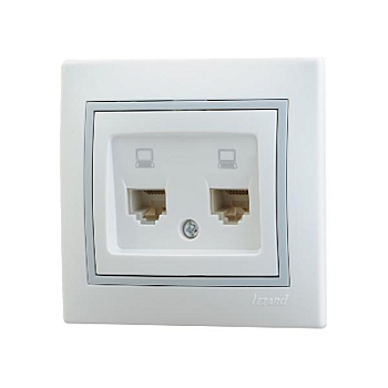 Розетка компьютерная 2-м СП Mira RJ45 16А IP20 с сер. вставкой бел. LEZARD 701-0215-141