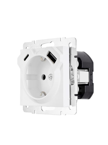 Розетка 1-м СП Vesna с заземл. с заряд. устройством USB + тип C механизм бел. LEZARD 742-0288-181TC