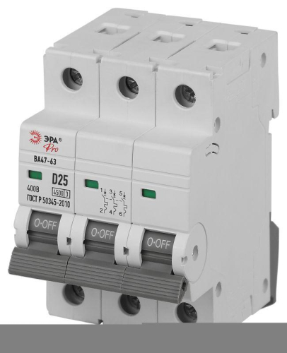 Выключатель автоматический 3п D 25А 4.5кА ВА47-63 PRO ЭРА Б0059479