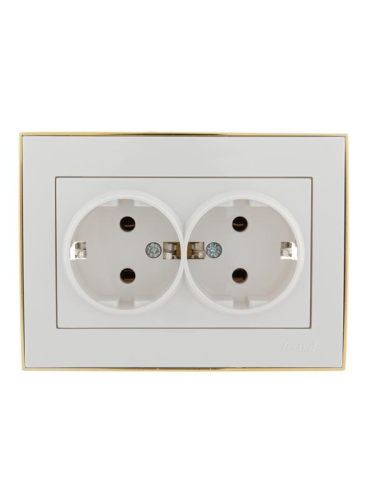 Розетка 2-м СП Rain с заземл. керамика с зол. боковой вставкой бел. LEZARD 703-0226-127