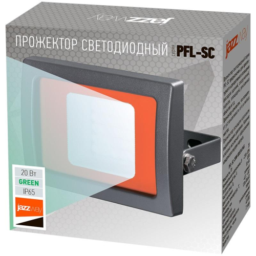 Прожектор светодиодный PFL-SC Green 20Вт IP65 190-260В ДО закален. стекло JazzWay 5010451