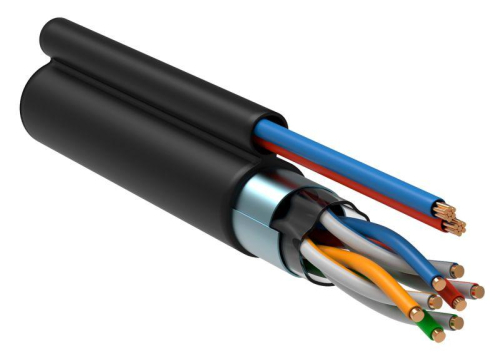 Кабель витая пара F/UTP кат.5E 4 пары 24 AWG solid LDPE кабель питания 2х0.75кв.мм черн. (305м) (м) ITK LC3-C5E04-379