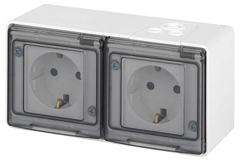 Розетка Эксперт 11-2504-01 2х2P+E гориз. IP55 шторки 16А-250В ОУ бел. Эра Б0063262