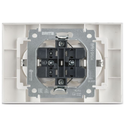 Розетка 2-м СП BRITE РСПл12-3-БрАБ 16А в сборе с заземл. без защ. шторок плоская арктич. бел. IEK BR-R27-16-K91-F