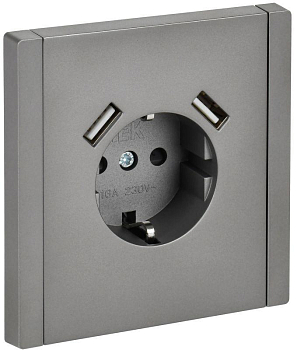 Розетка FORTE&PIANO FP545 16А USB A+A 3.1А с заземл. защ. штроки винт. крепл. сталь IEK FP-R14-16-U21-D31-K46
