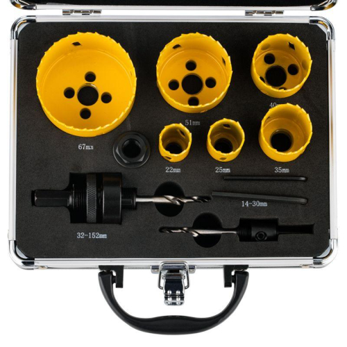 Набор коронок Bimetal (22 25 35 40 51 67) 11 предметов металлический кейс Kranz KR-92-0202-1