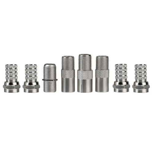 Набор антенный №10 кабель RG-6U 5м штекер F (4шт) бочка (1шт) переходник гнездо F - шт TV (2шт) переходник гнездо F - гнездо TV (1шт) Rexant 06-3089