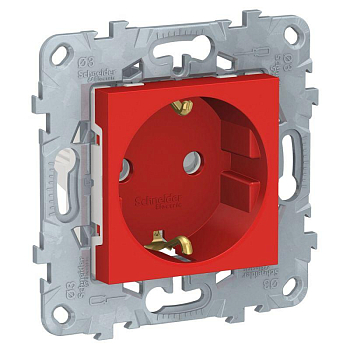 Розетка 1-м СП 2мод. Unica New 16А IP21 250В с заземл. защ. шторки винтов. клеммы механизм красн. SchE NU503703