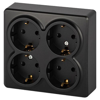 Розетка 4-м ОП Эксперт 11-2211-05 16А IP20 250В 4х2P+E Schuko с заземл. защ. шторки антрацит Эра Б0063004
