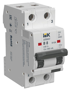 Выключатель автоматический дифференциального тока 2п B 8А 300мА тип A АВДТ B10N ARMAT IEK AR-B10N-2-B008A300