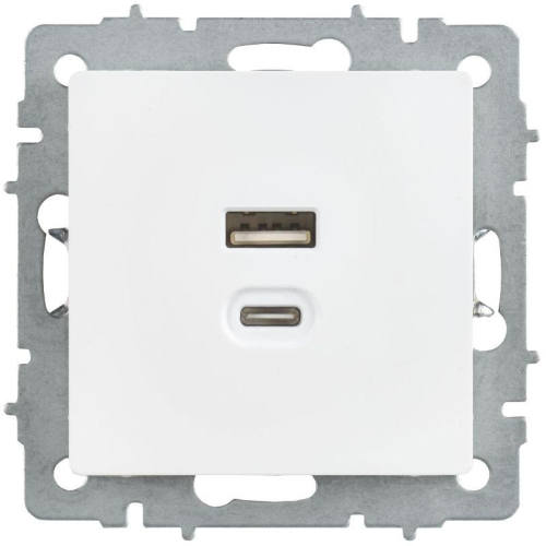 Розетка СП BRITE USB A+C 45Вт высокоск. заряд. РЮ11-2-БрАБ арктич. бел. IEK BR-U22-045-K91